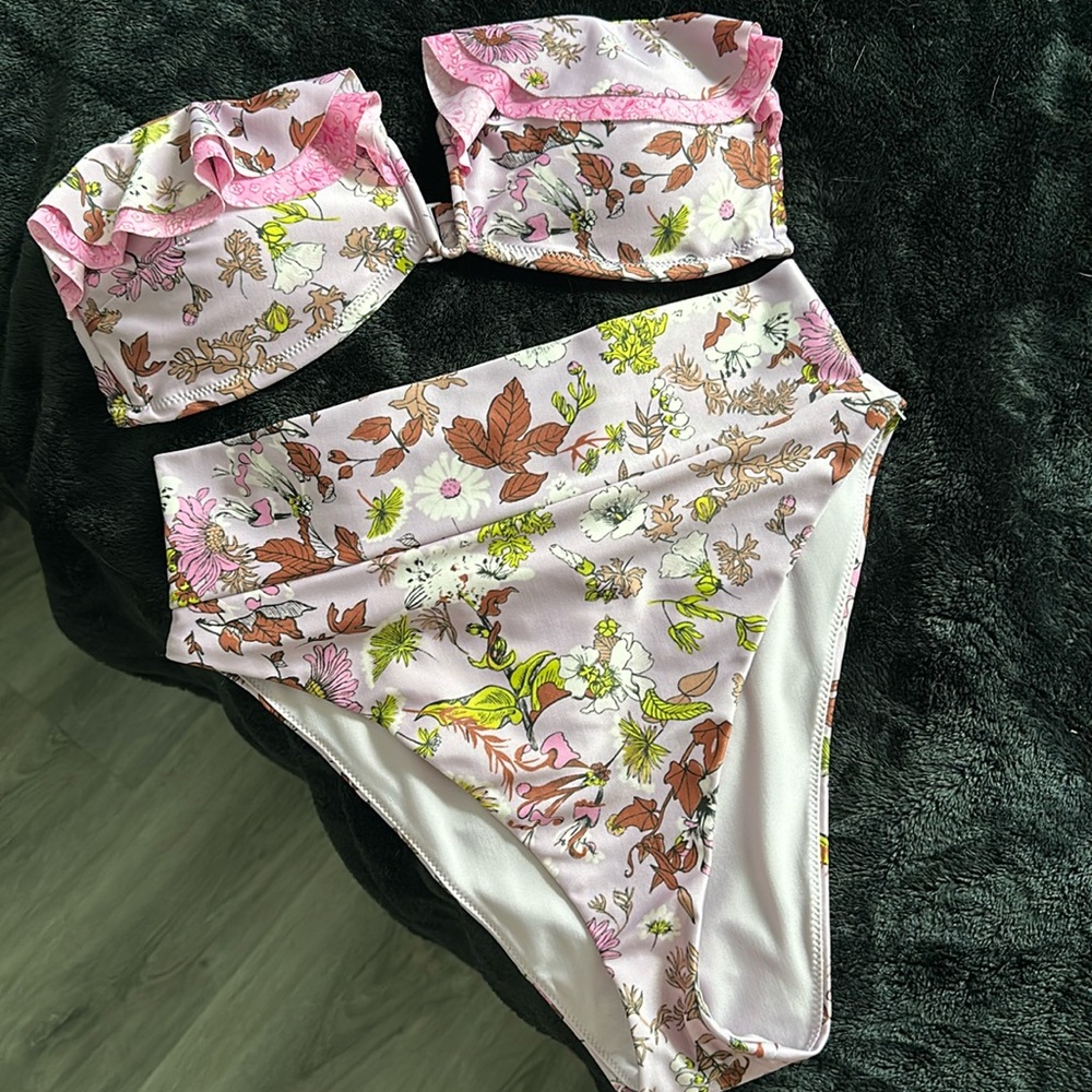 Aerie Floral Pink Strapless Bikini